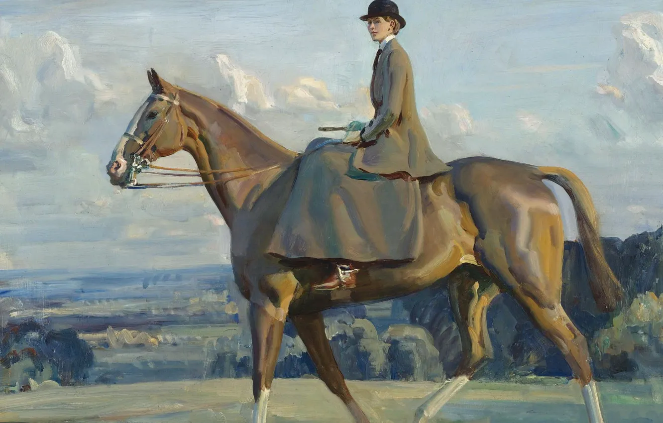 Photo wallpaper horse, picture, Alfred James Munnings, Alfred James Munnings, Equestrian Portrait Of Lady Barbara Lowther