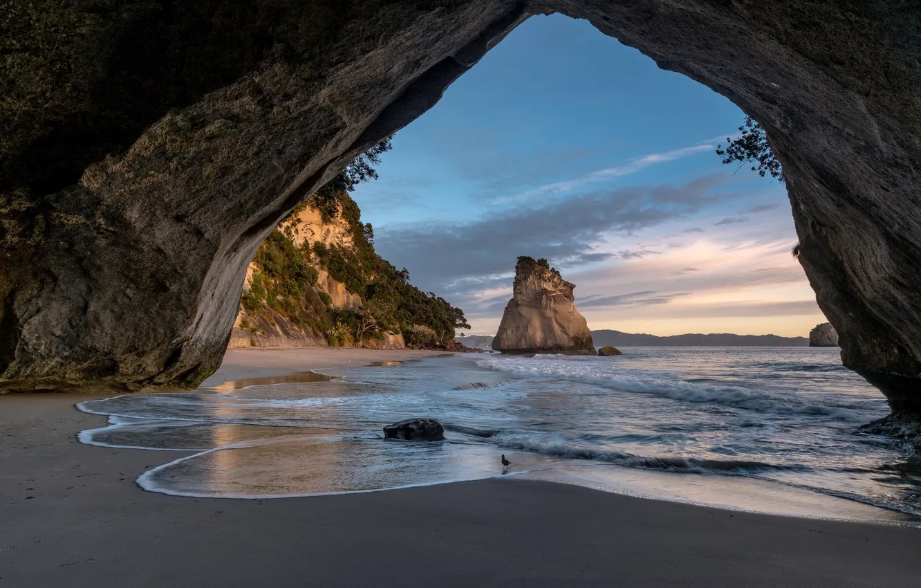 Photo wallpaper water, mountains, the ocean, rocks, arch, side-by-side