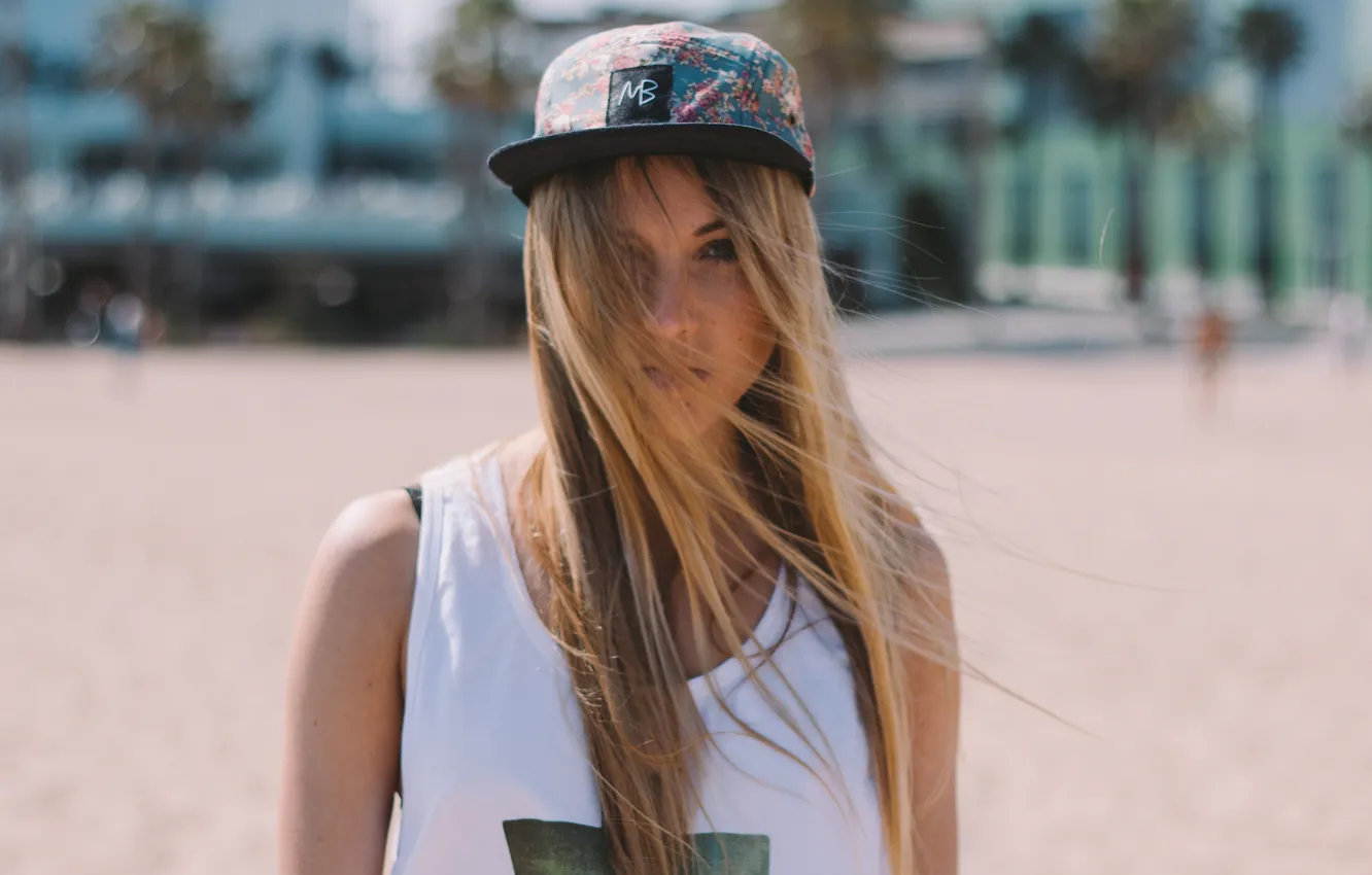 Photo wallpaper blonde, cap, baseball cap