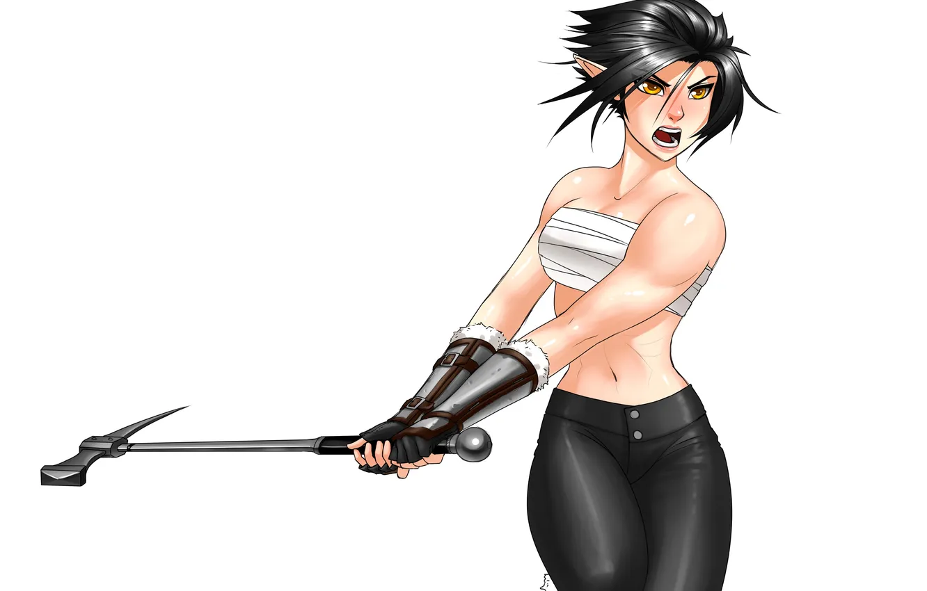 Photo wallpaper girl, elf, axe, ears, art