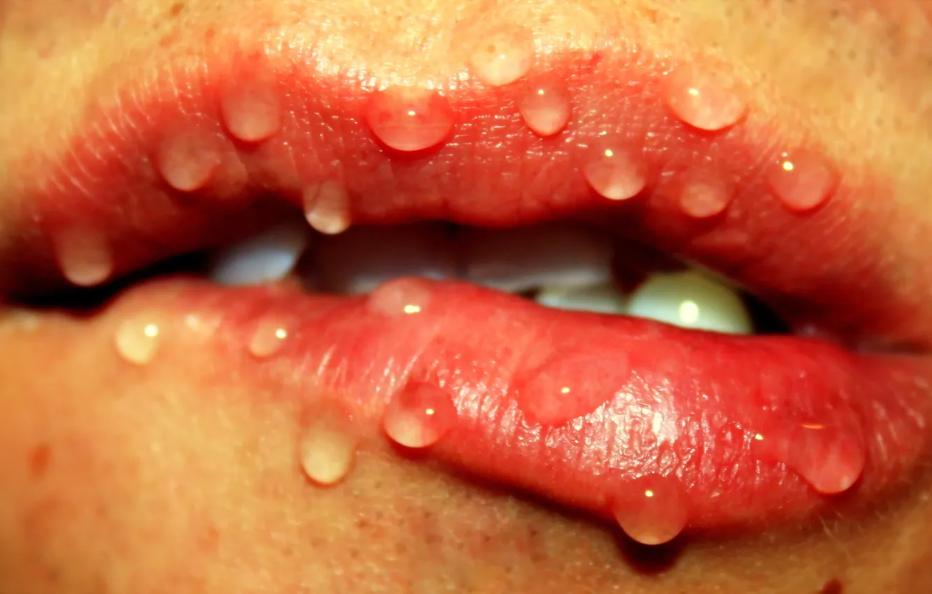 Photo wallpaper drops, macro, lips
