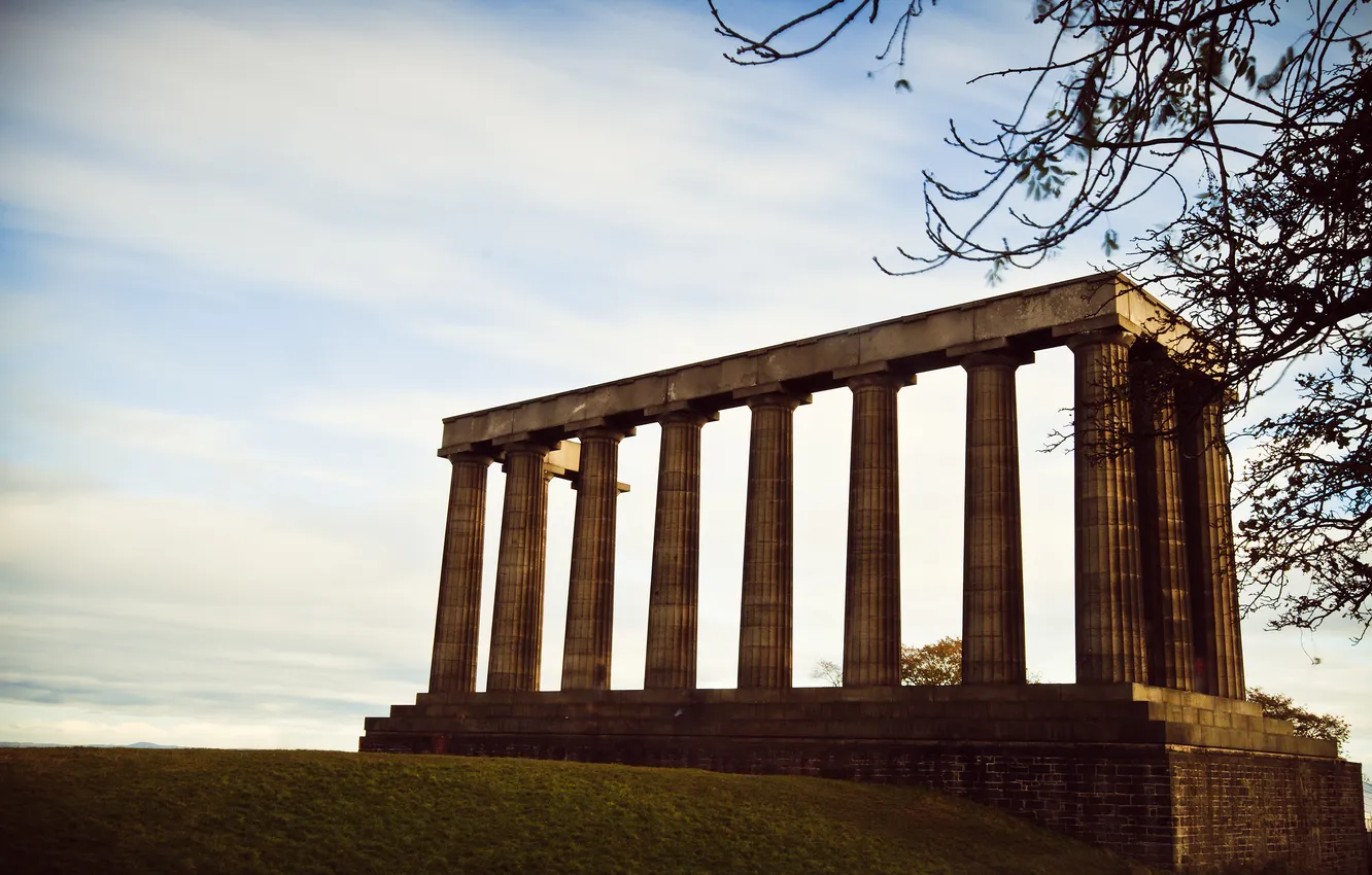 Photo wallpaper the sky, grass, trees, columns