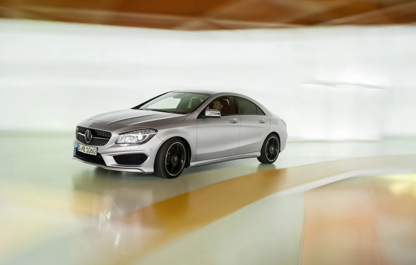 Photo wallpaper machine, auto, grey, Mercedes-Benz, sedan, Mercedes, in motion, CLA