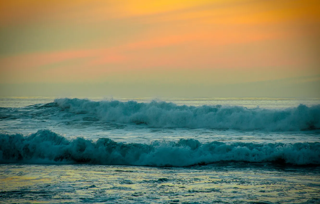 Photo wallpaper sea, wave, the sky, clouds