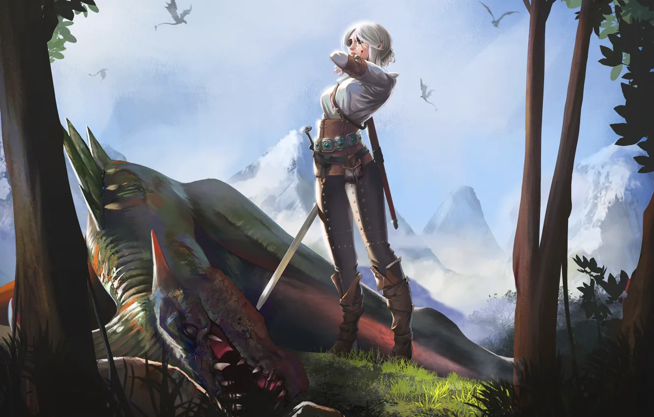 Photo wallpaper girl, sword, art, The Witcher, CRIS, Cirilla