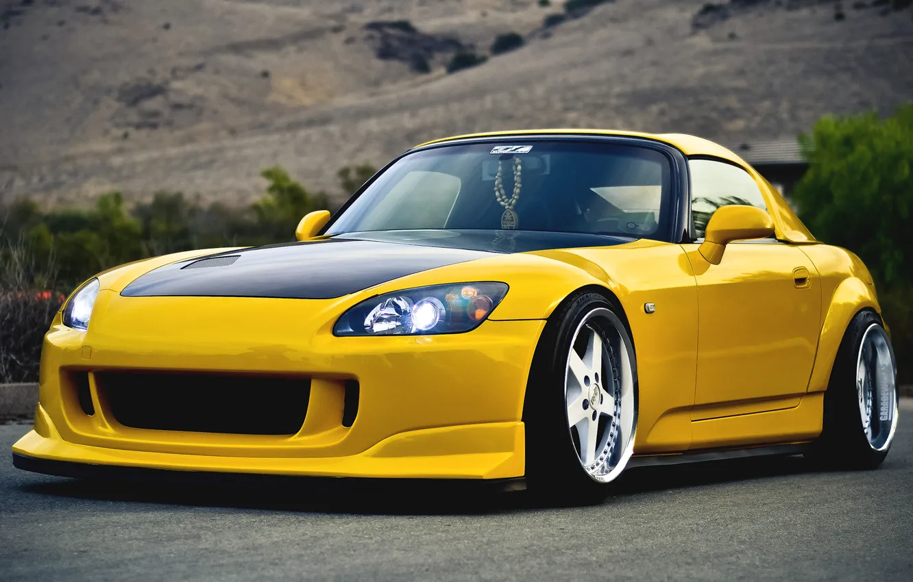 Photo wallpaper yellow, tuning, Honda, 2000, Honda, yellow, tuning, s2000