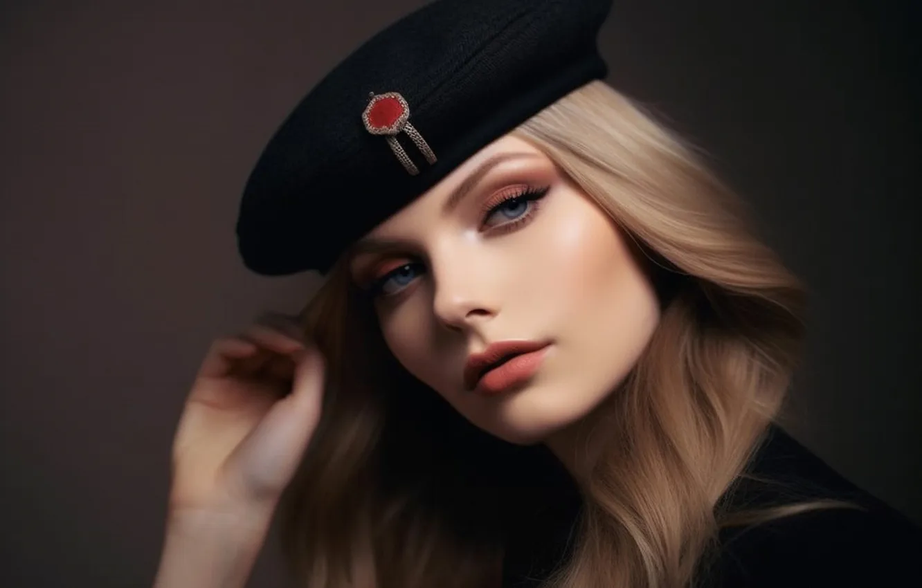 Photo wallpaper portrait, girl, AI art, blonde, cap, neural network