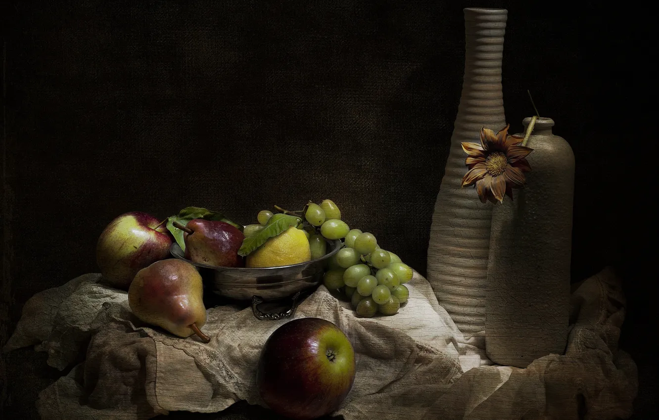 Photo wallpaper retro, vase, fruit, still life, vintage