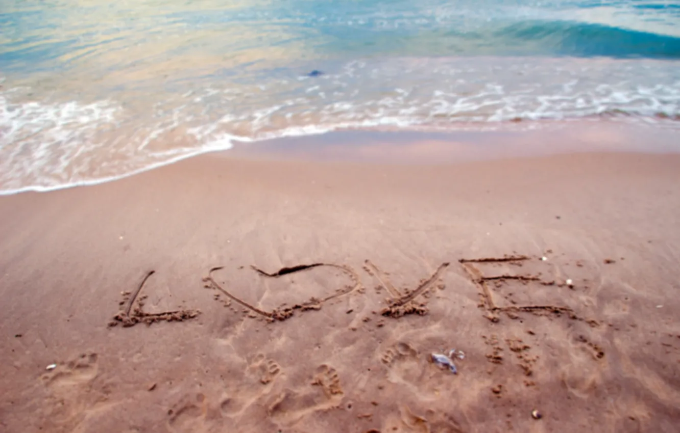 Photo wallpaper sand, sea, beach, love, heart, love, beach, sea