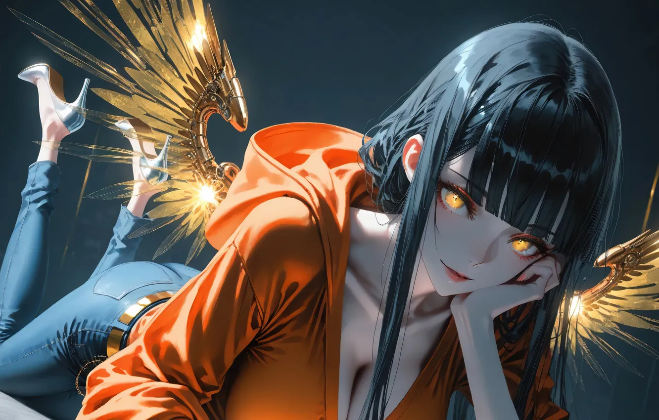 Photo wallpaper girl, anime, wings, anime girl, AI Art, AI Generated