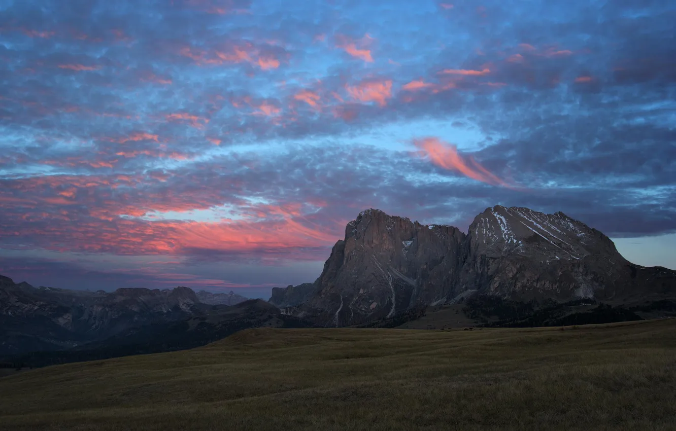 Photo wallpaper sunset, mountains, nature, twilight
