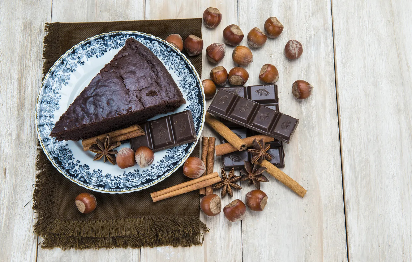 Photo wallpaper Chocolate, nuts, cinnamon, Chocolate, Cakes