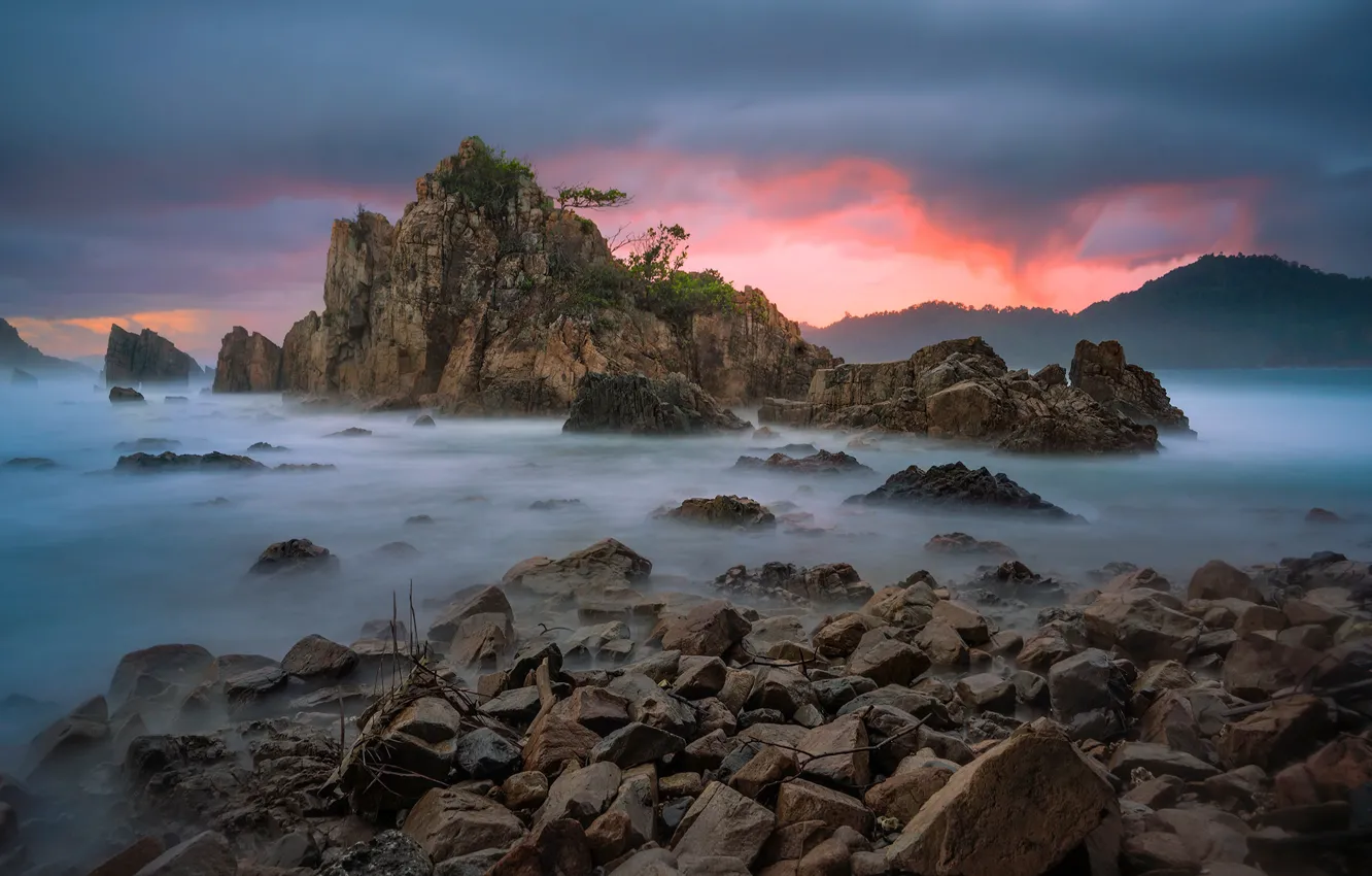Photo wallpaper Indonesia, Coastal Sharks Teeth, sea, rocks, stones