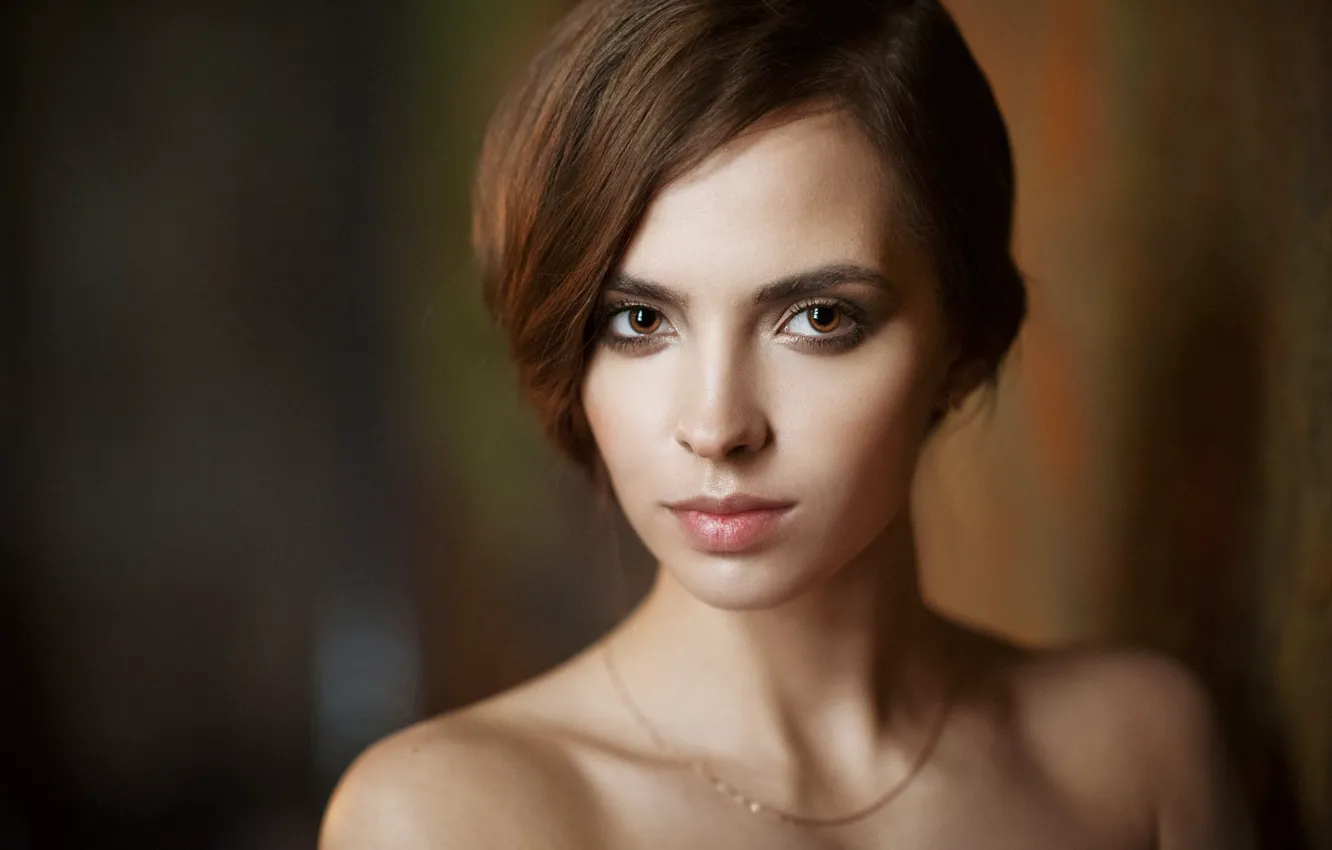 Photo wallpaper look, girl, face, background, model, portrait, makeup, hairstyle