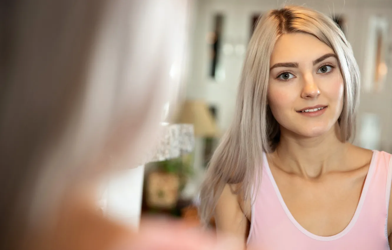 Photo wallpaper model, beauty, blonde, reflection, mirror, Eva Elfie