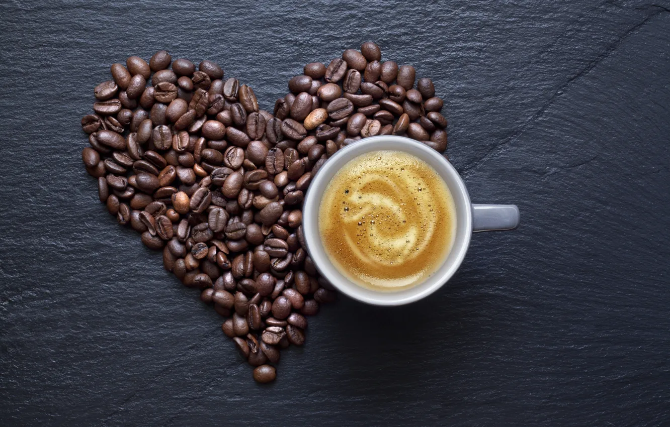 Photo wallpaper foam, heart, coffee, grain, Cup