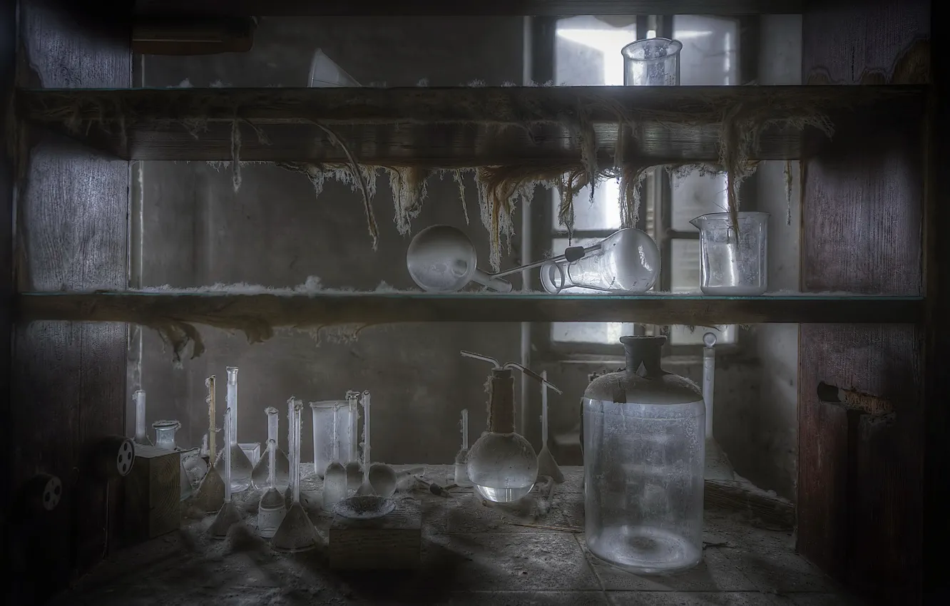 Photo wallpaper Bank, laboratory, shelves