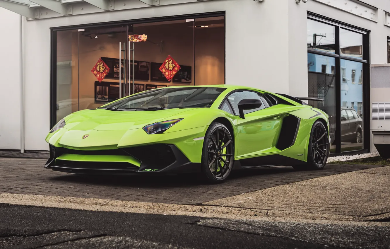 Photo wallpaper green, lamborghini, aventador