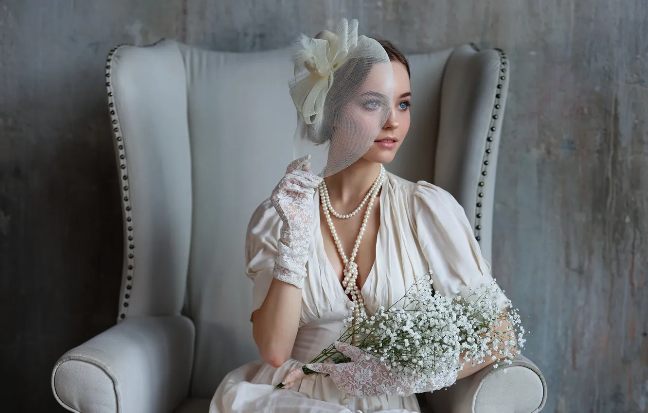 Photo wallpaper look, gloves, blue eyes, pretty, lips, face, Luba, Albina Khusainova