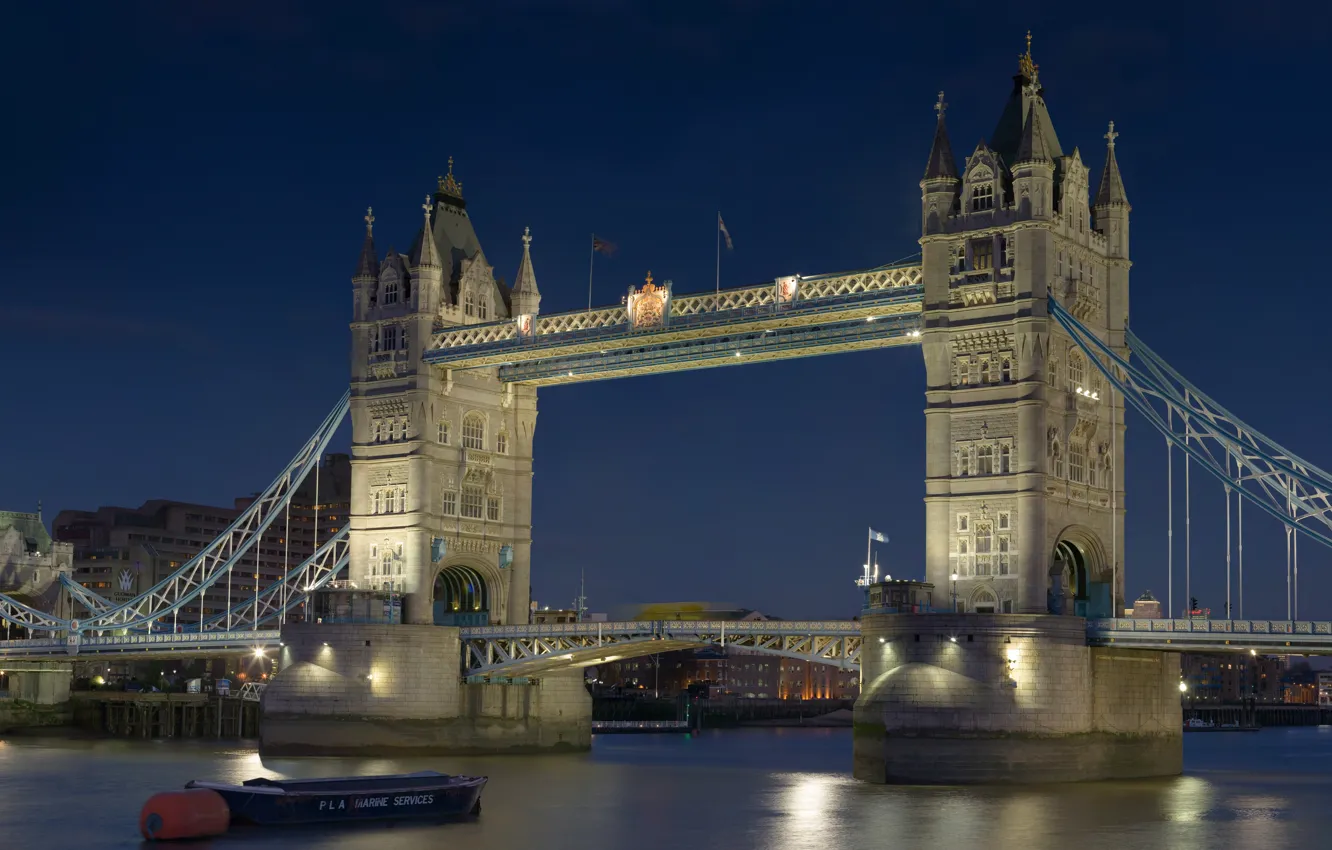 Photo wallpaper night, river, Wallpaper, boat, England, London, UK, Thames