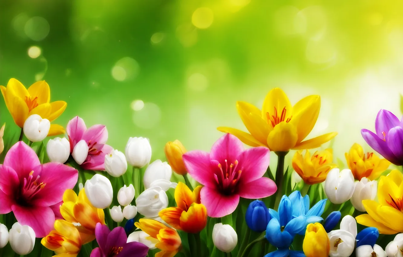 Photo wallpaper field, flowers, spring, colorful, flowering, flowers, spring, bright