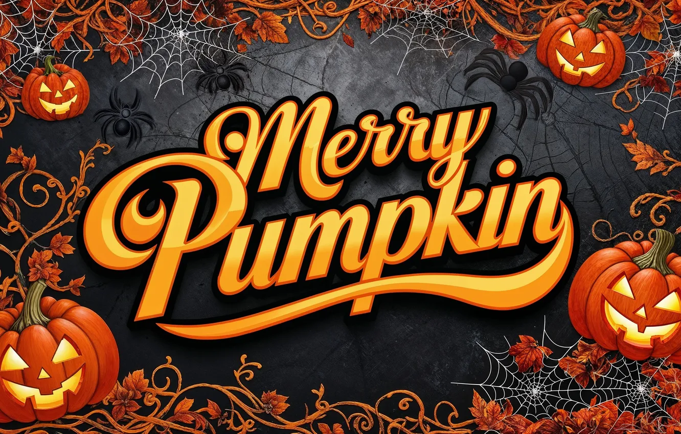 Photo wallpaper spiders, web, pumpkin, Halloween