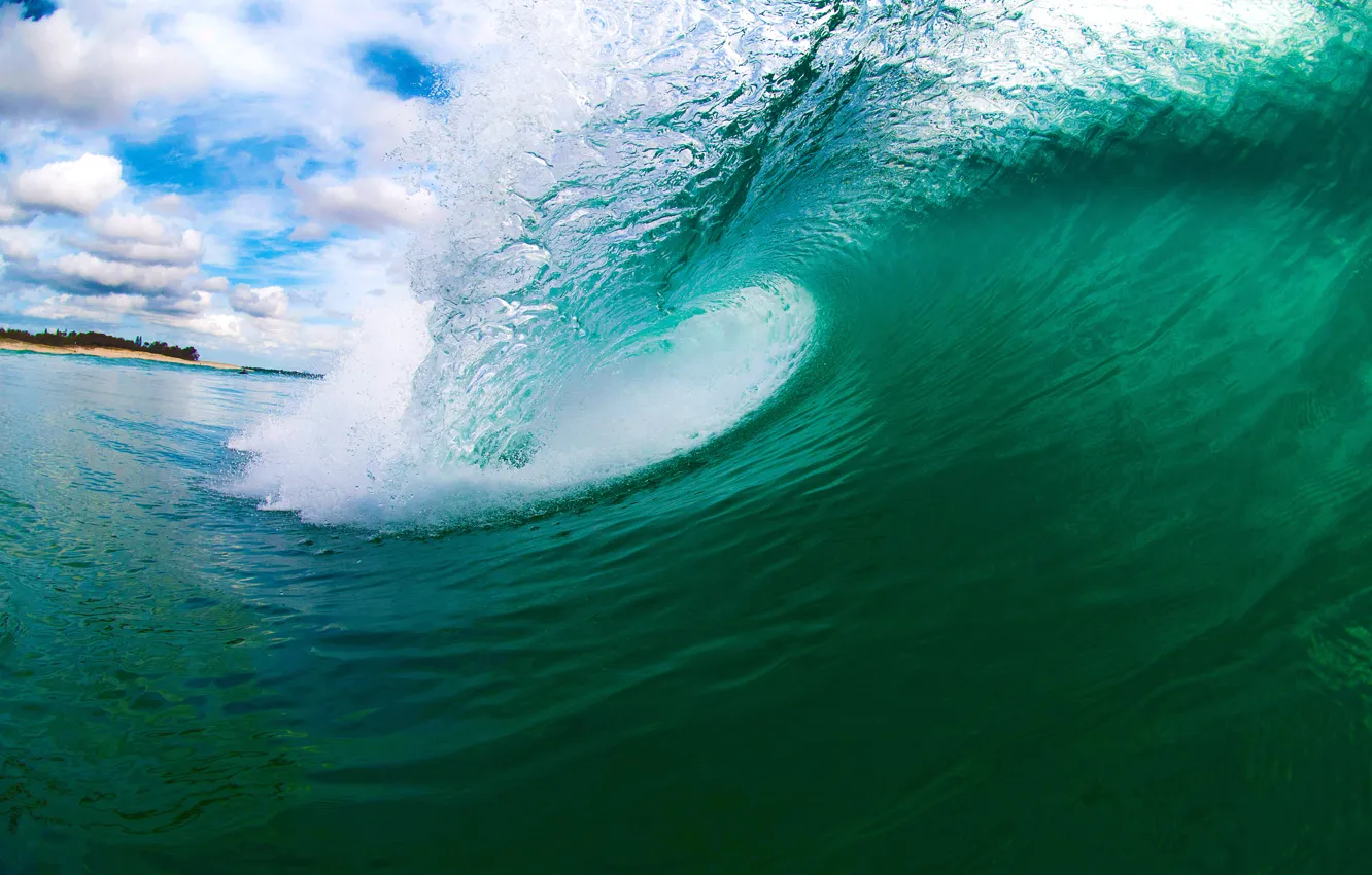 Photo wallpaper wave, beach, summer, the sky, water, clouds, nature, the ocean