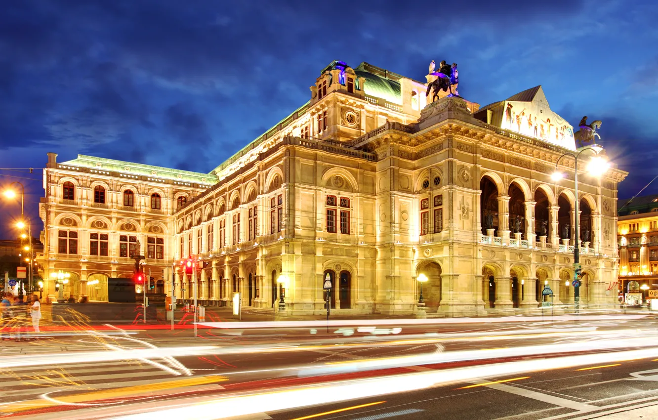 Photo wallpaper movement, excerpt, road, houses, Austria, Vienna State Opera