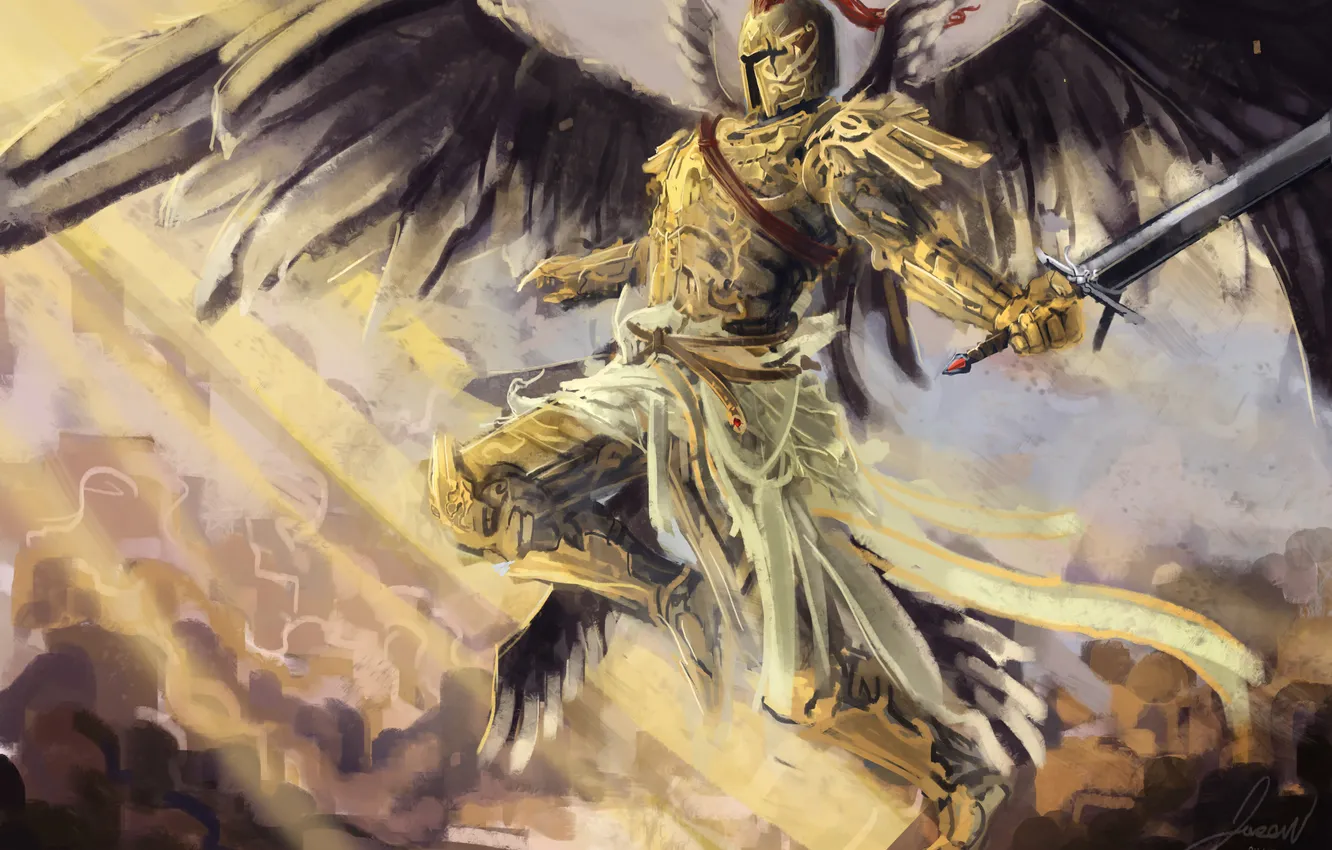Photo wallpaper wings, angel, armor, art, knight