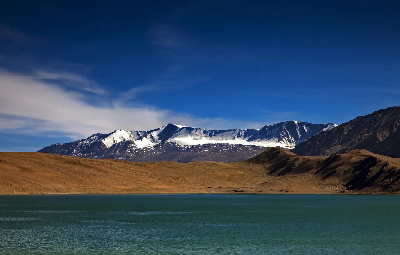 Photo wallpaper snow, mountains, lake, desert