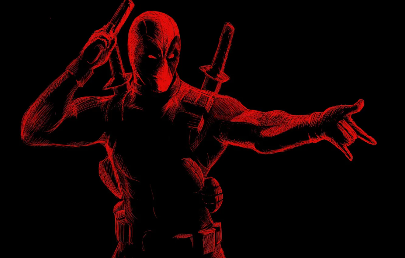 Photo wallpaper art, black background, Deadpool