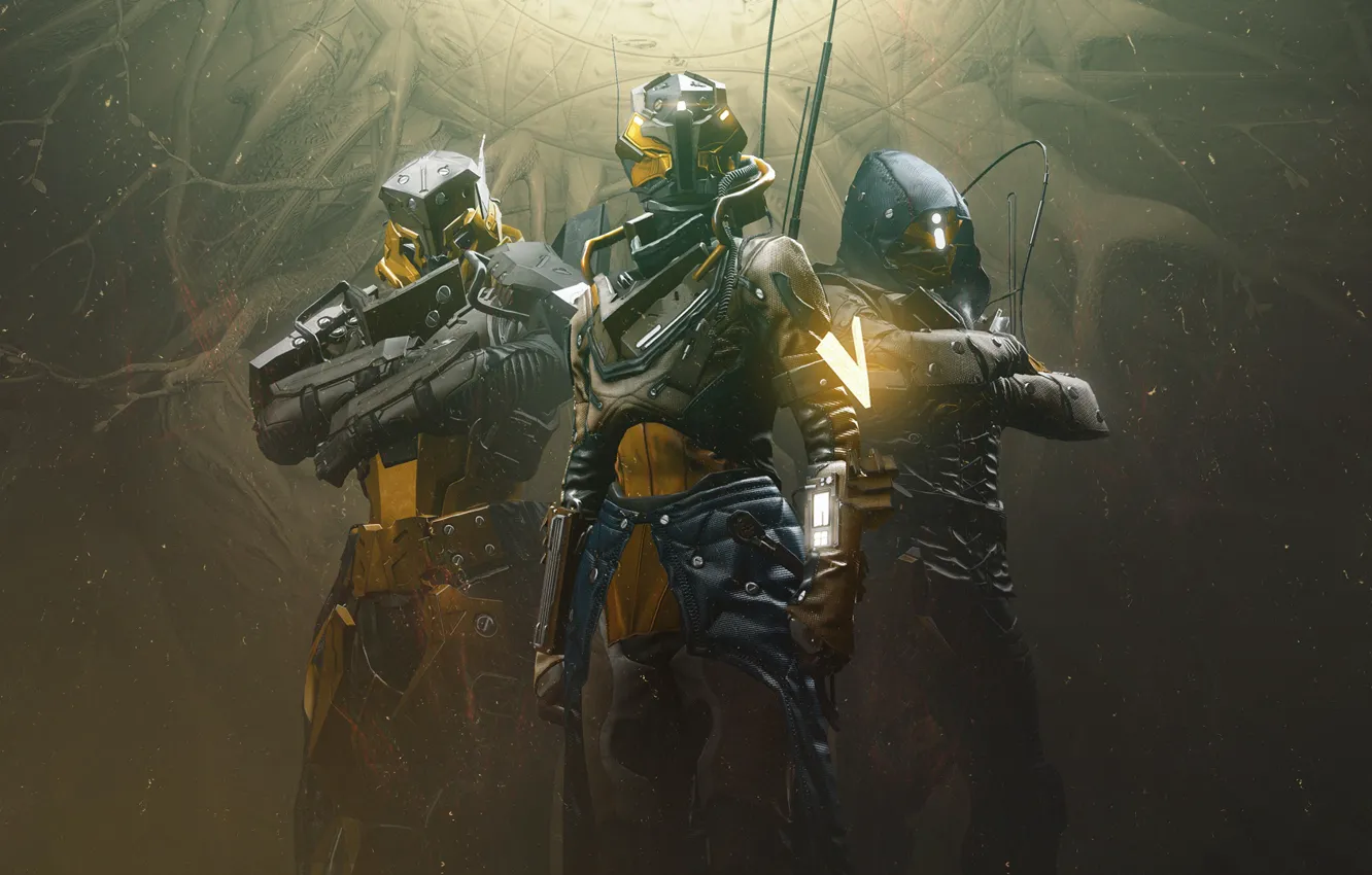 Photo wallpaper smoke, soldiers, armor, trio, Destiny 2, Destiny 2: Shadowkeep