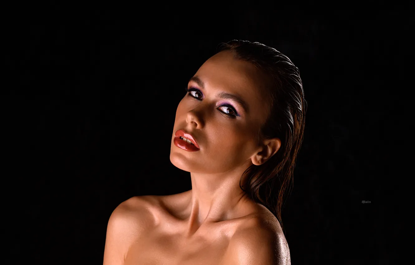 Photo wallpaper look, model, portrait, wet, makeup, hairstyle, brown hair, beauty