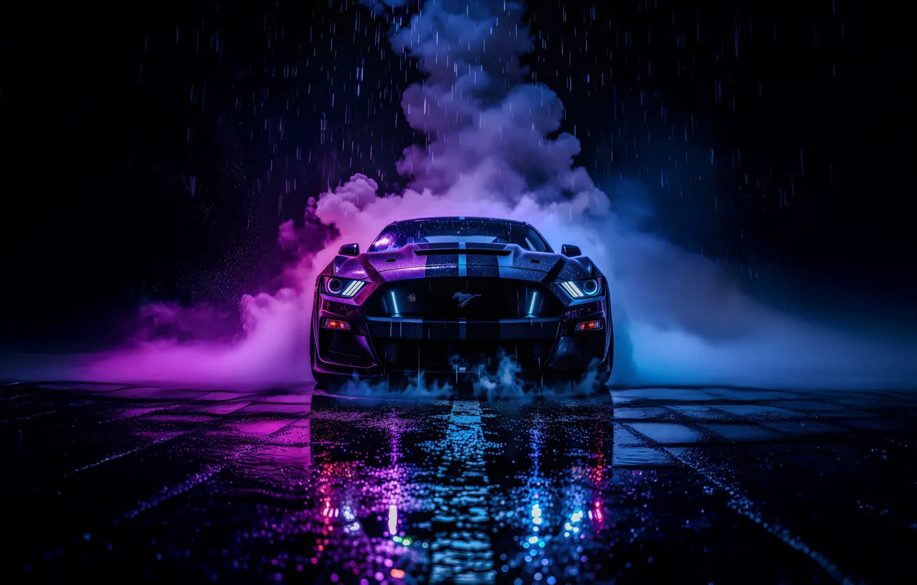 Photo wallpaper Mustang, Ford, rain, Thunder