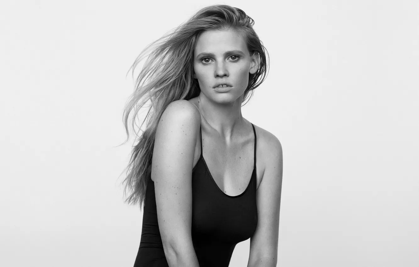 Photo wallpaper black&white, model, beauty, hair, look, Lara Stone