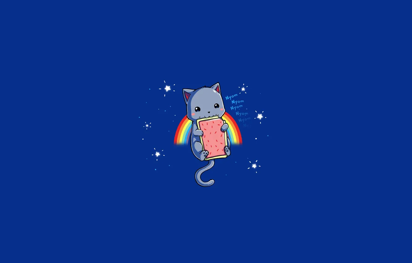 Photo wallpaper cat, stars, the inscription, rainbow, eating, nyan cat