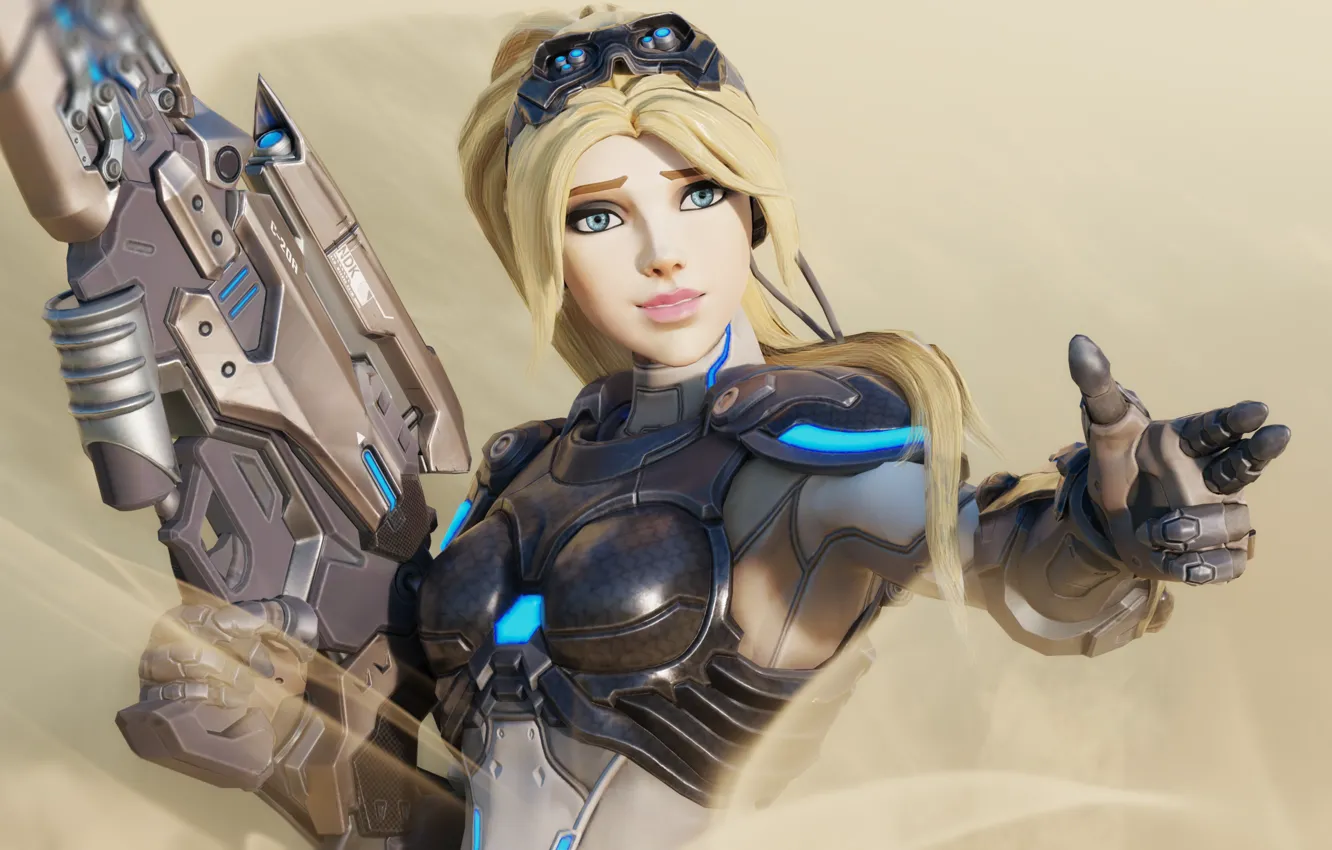 Photo wallpaper girl, soldiers, blonde, starcraft, the gun, terra nova