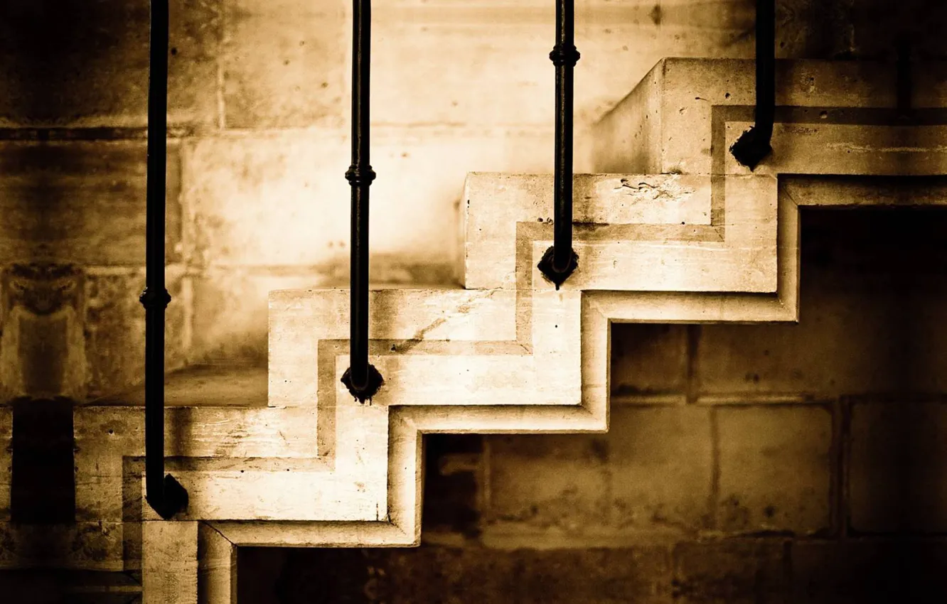 Photo wallpaper wall, handrails, steps