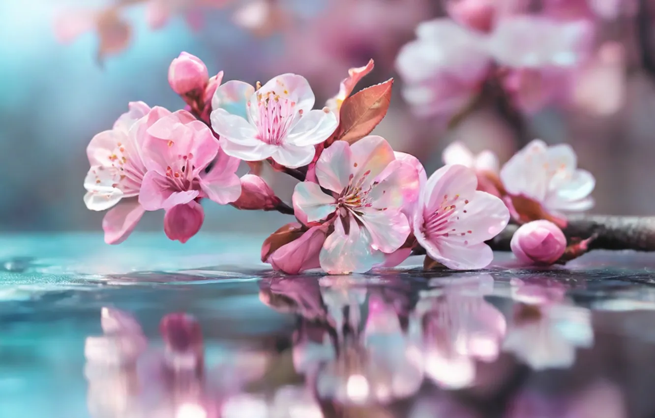 Photo wallpaper flowers, spring, sunshine, flowering, pink, blossom, flowers, cherry