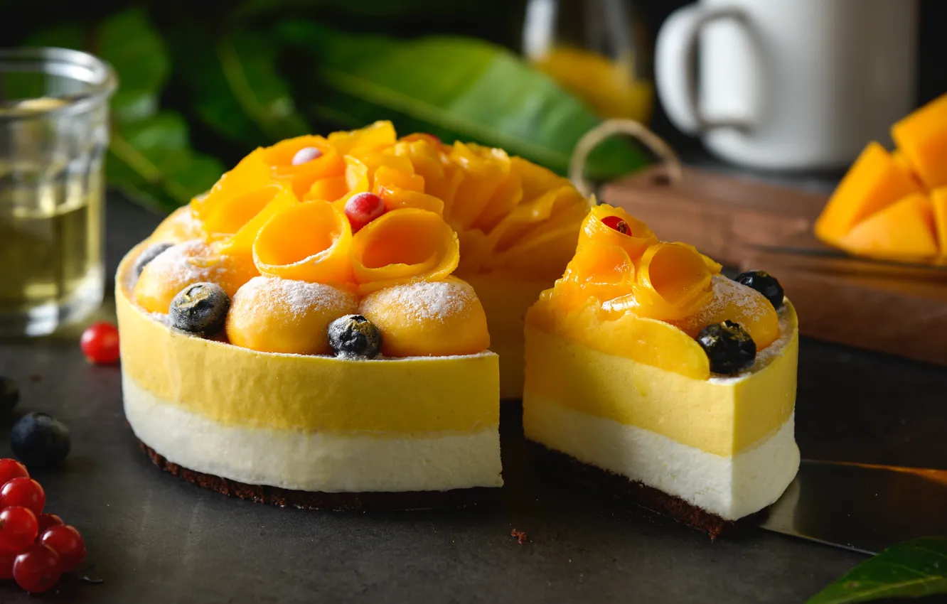 Photo wallpaper fruit, mango, dessert, cakes