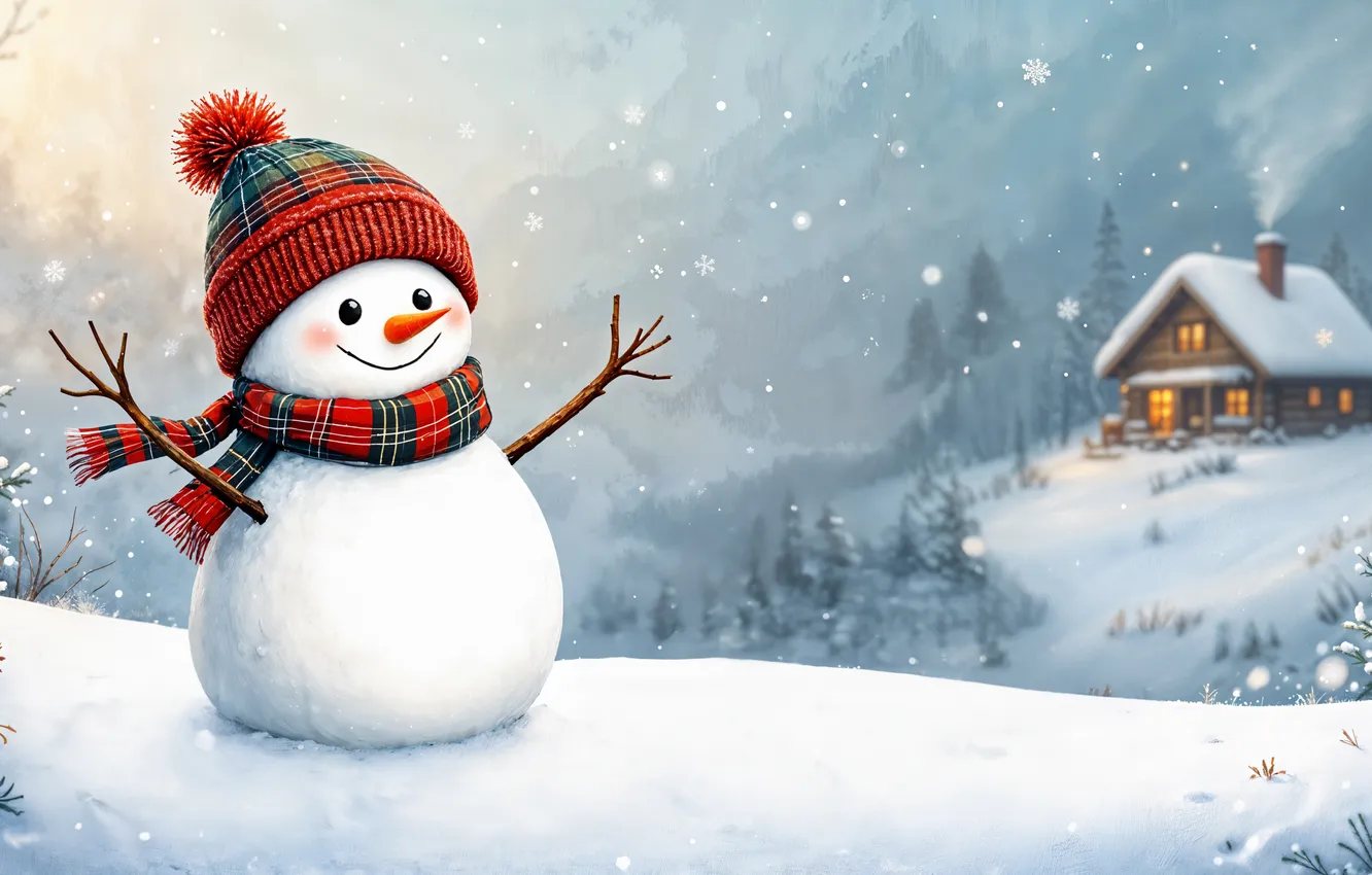 Photo wallpaper winter, snow, decoration, new year, Christmas, snowman, Christmas, winter