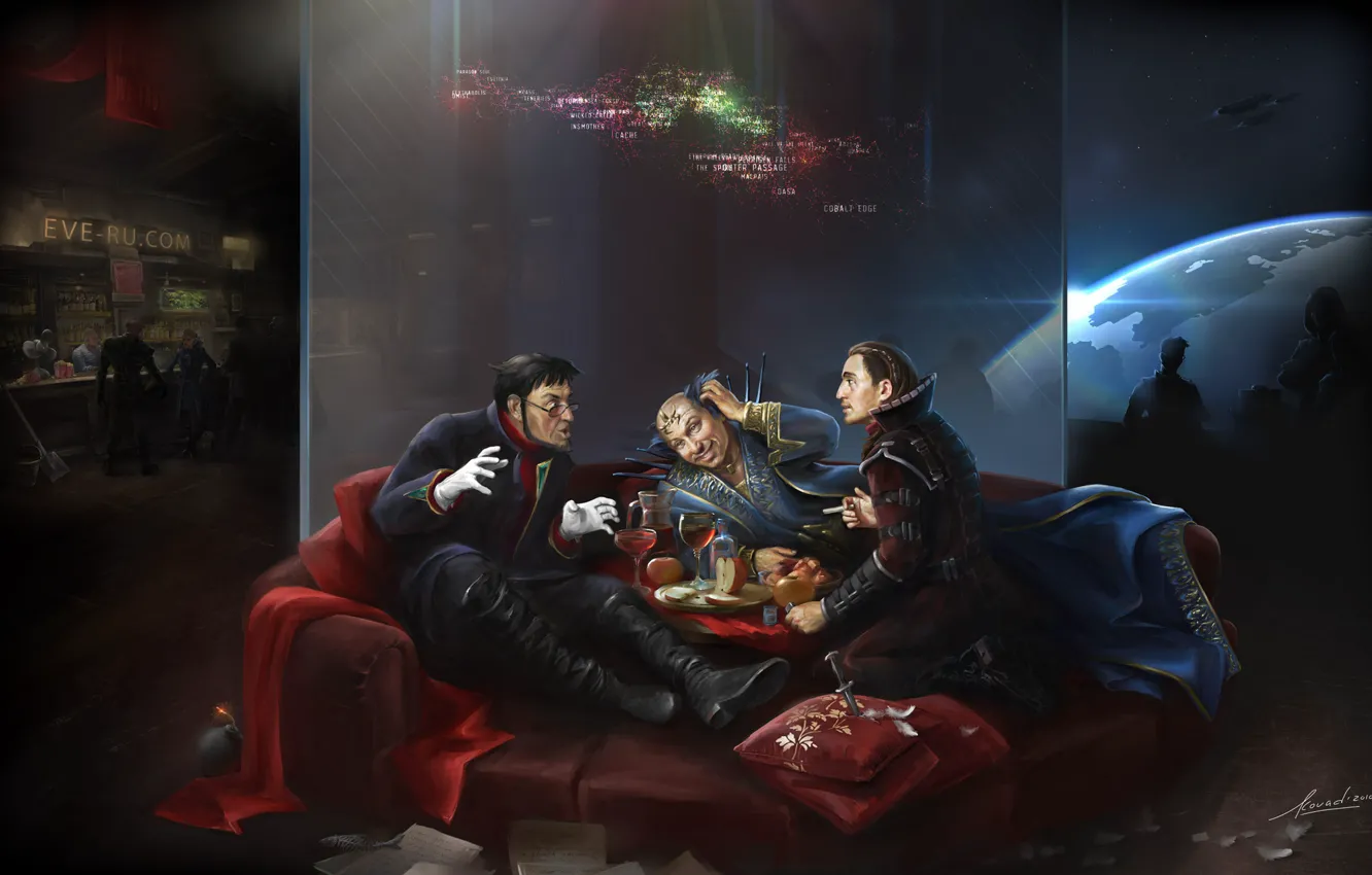 Photo wallpaper space, stay, planet, food, map, man, bar, art