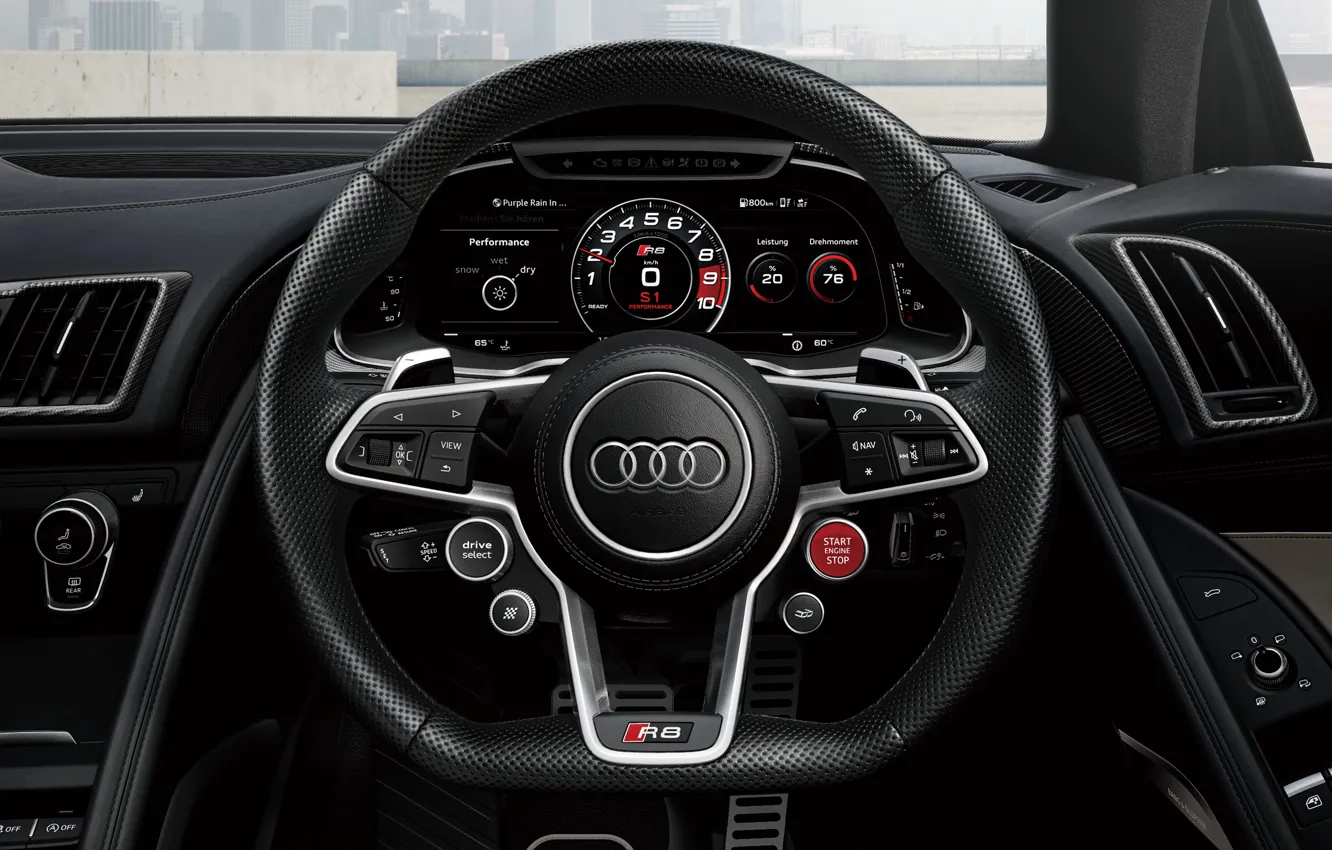 Photo wallpaper Audi, the wheel, Coupe, the instrument panel, V10, 2023, Audi R8 V10 Coupe, Japan final …