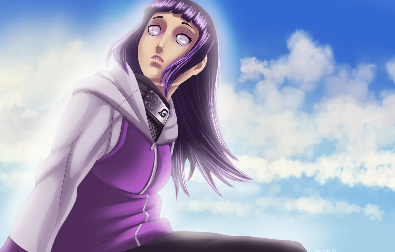 Photo wallpaper look, girl, surprise, headband, Naruto, Naruto, art, Hyuuga Hinata