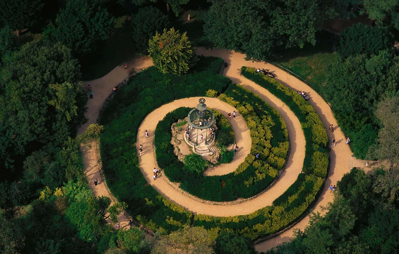 Photo wallpaper trees, France, spiral, track, gazebo, Ile-de-France, Botanical garden, Pré-de-La-Grande