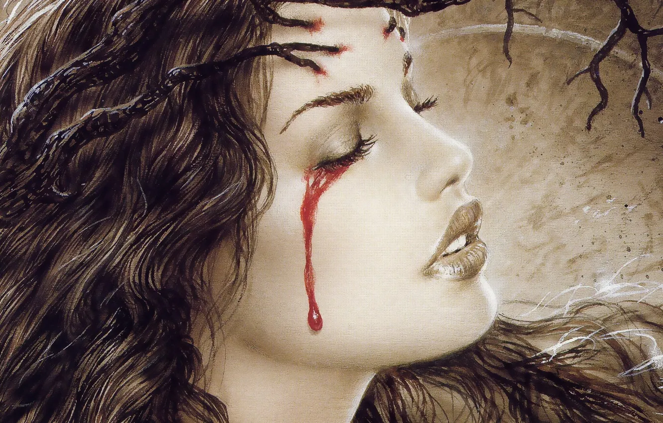 Photo wallpaper girl, face, blood, tears