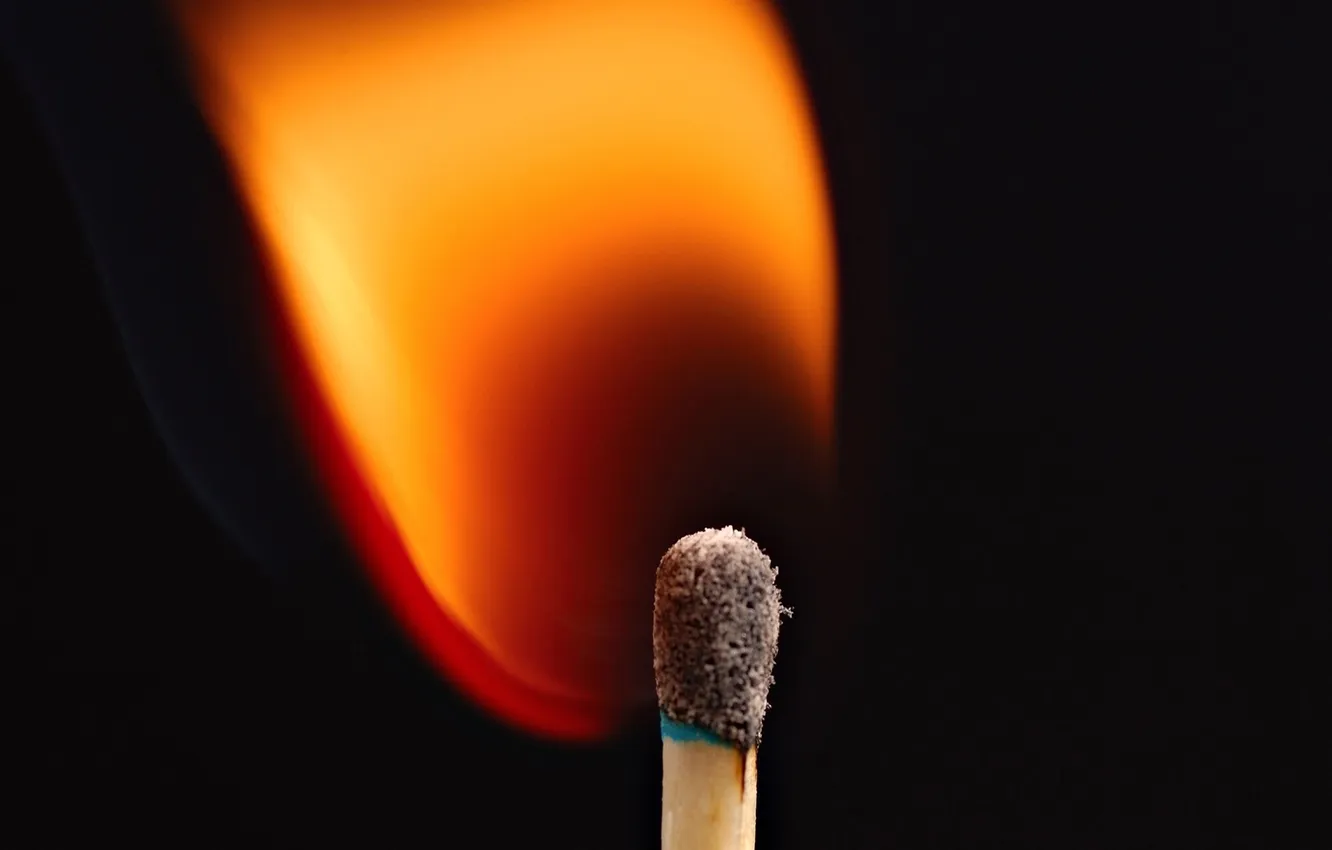 Photo wallpaper flame, Macro, black background, sulfur, fire