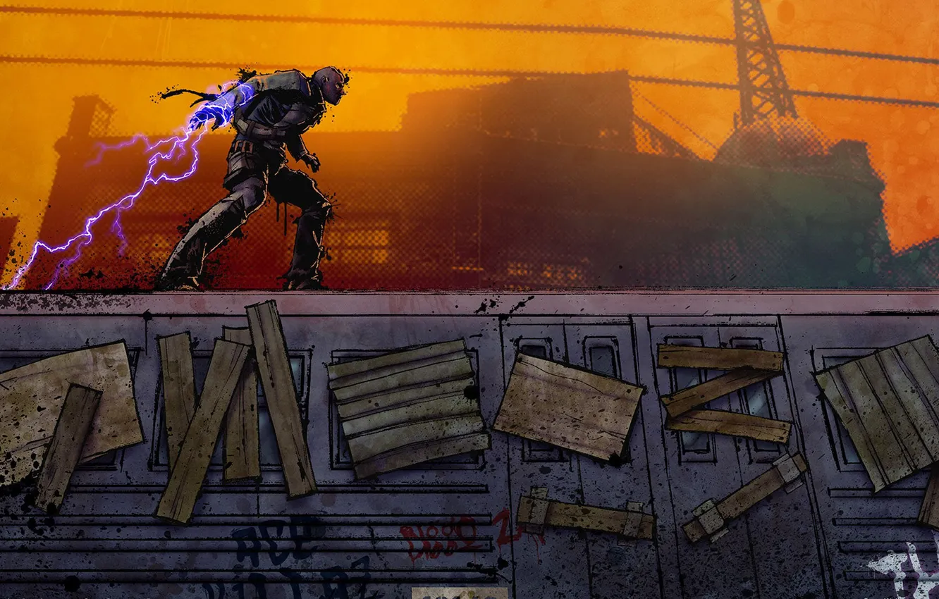 Photo wallpaper the city, people, train, electricity