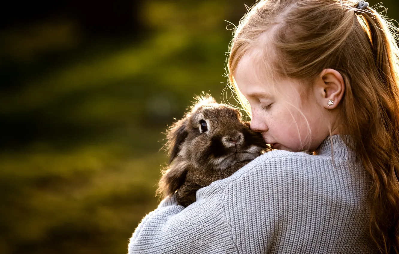 Photo wallpaper mood, rabbit, girl