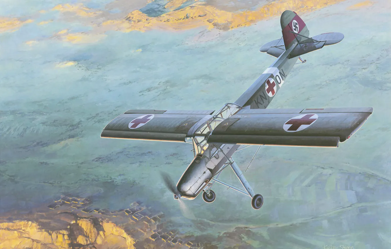 Photo wallpaper war, art, painting, ww2, Fieseler Fi 156